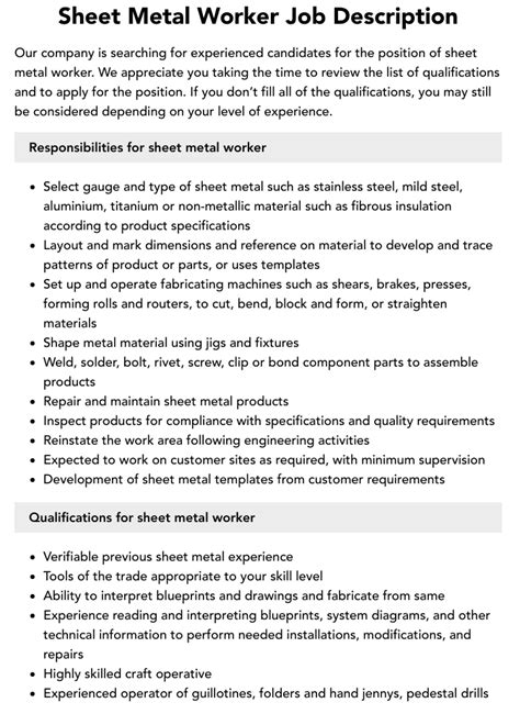 sheet metal worker salary|sheet metal worker responsibilities.